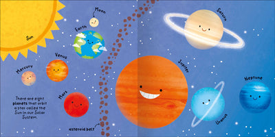 Big Words for Little Experts Space sample page by Miles Kelly Children's. The illustrated scene shows the solar system and its planets.