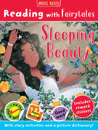 Reading with Fairytales: Sleeping Beauty cover by Miles Kelly Children's Books. The illustrated cover shows a beautiful princess, fast asleep, and surrounded by flowers.