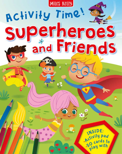 Activity Time! Superheroes and Friends book cover by Miles Kelly Children's Books. The illustrations show children dressed up as superheroes.