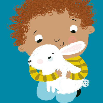 Boy holding rabbit illustration – animal & nature books for kids – Miles Kelly