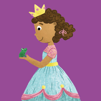 Illustration of princess holding a frog – princess books for kids – Miles Kelly