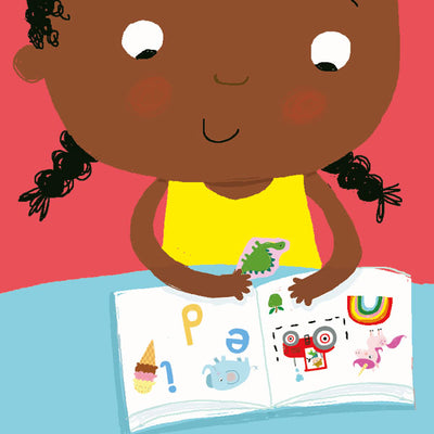 Girl using sticker book illustration – sticker activity books for kids – Miles Kelly