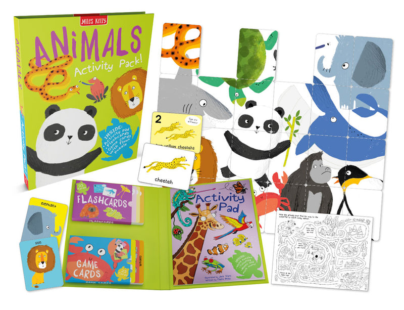 Animals Activity Pack contents – Flashcards, Game Cards and Activity Pad – Miles Kelly