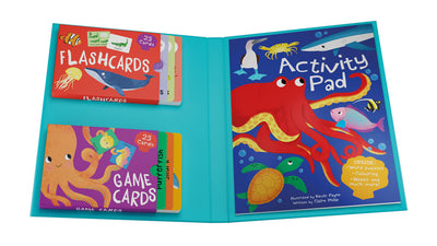 Under the Sea Activity Pack open folder, showing the activity pad, flashcards and game cards - Miles Kelly