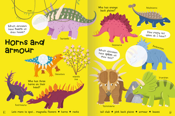 Dinosaur Sticker Book example page by Miles Kelly. It&