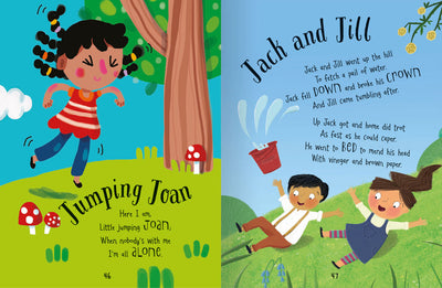 Nursery Rhymes book inside pages showing Jack and Jill and Jumping Joan rhymes - Miles Kelly
