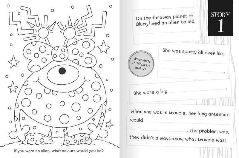 Create & Colour Stories: Out of this World sample page by Miles Kelly Children&