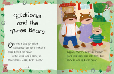 Snuggle Time Stories sample pages by Miles Kelly Children's Books. Shows Goldilocks and the Three Bears story with an illustration of the three bears outside their home.