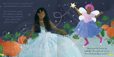 Princess Fairytales book sample pages by Miles Kelly Children's Books. The sample page shows Cinderella and her fairy godmother.