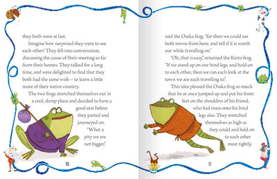 Animal Stories from Around the World sample page by Miles Kelly Children's Books. The illustrations are of two frogs from the story The Two Frogs.