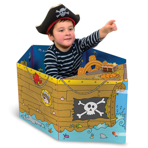 Convertible Pirate Ship – Sit-in Ship & Adventure Story Book & Interactive Play Mat for 3–6 Years